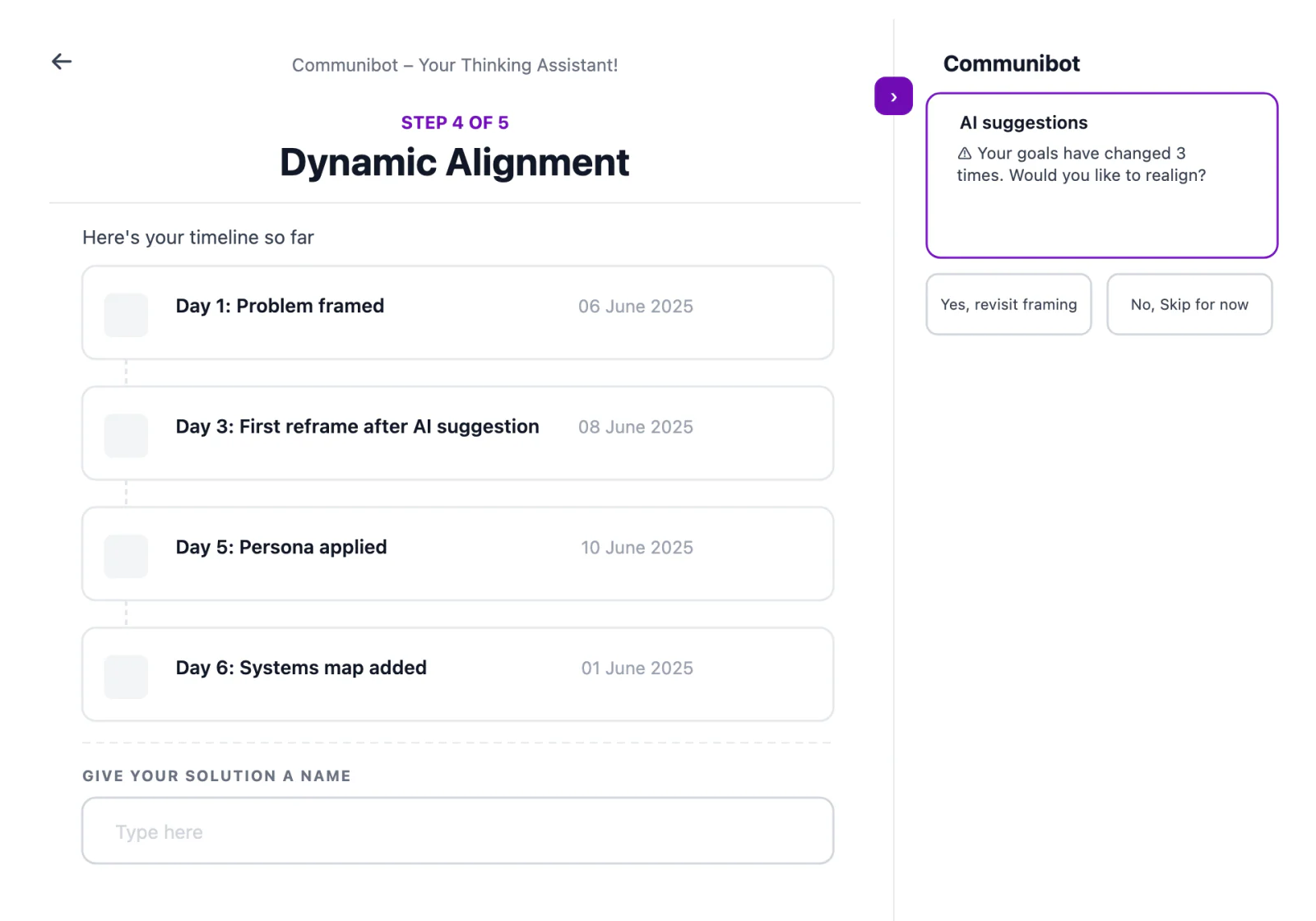 Communibot thinking assistant guiding a PSDA session